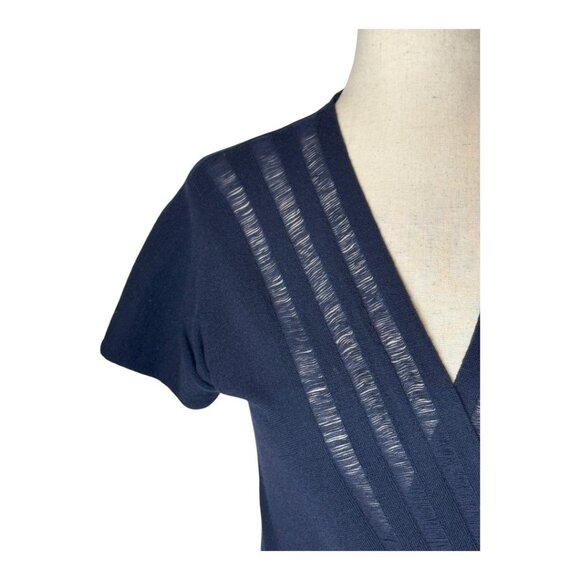 Theory Sweater Women XS Navy Blue Wool Knit Wrap Fringe Detail Luxury Preppy - Picture 5 of 10